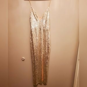 Fashion nova long sequin dress with thigh slit size S